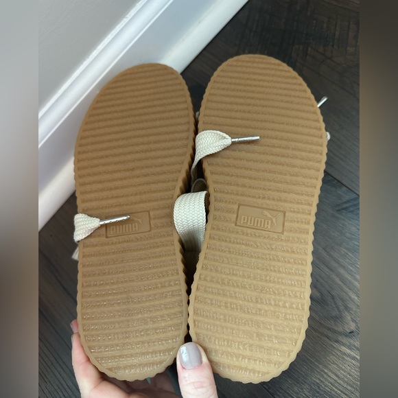 PUMA x FENTY Rihanna Oatmeal Leather Bow Creeper Tie Up Sandals - Picture 6 of 11